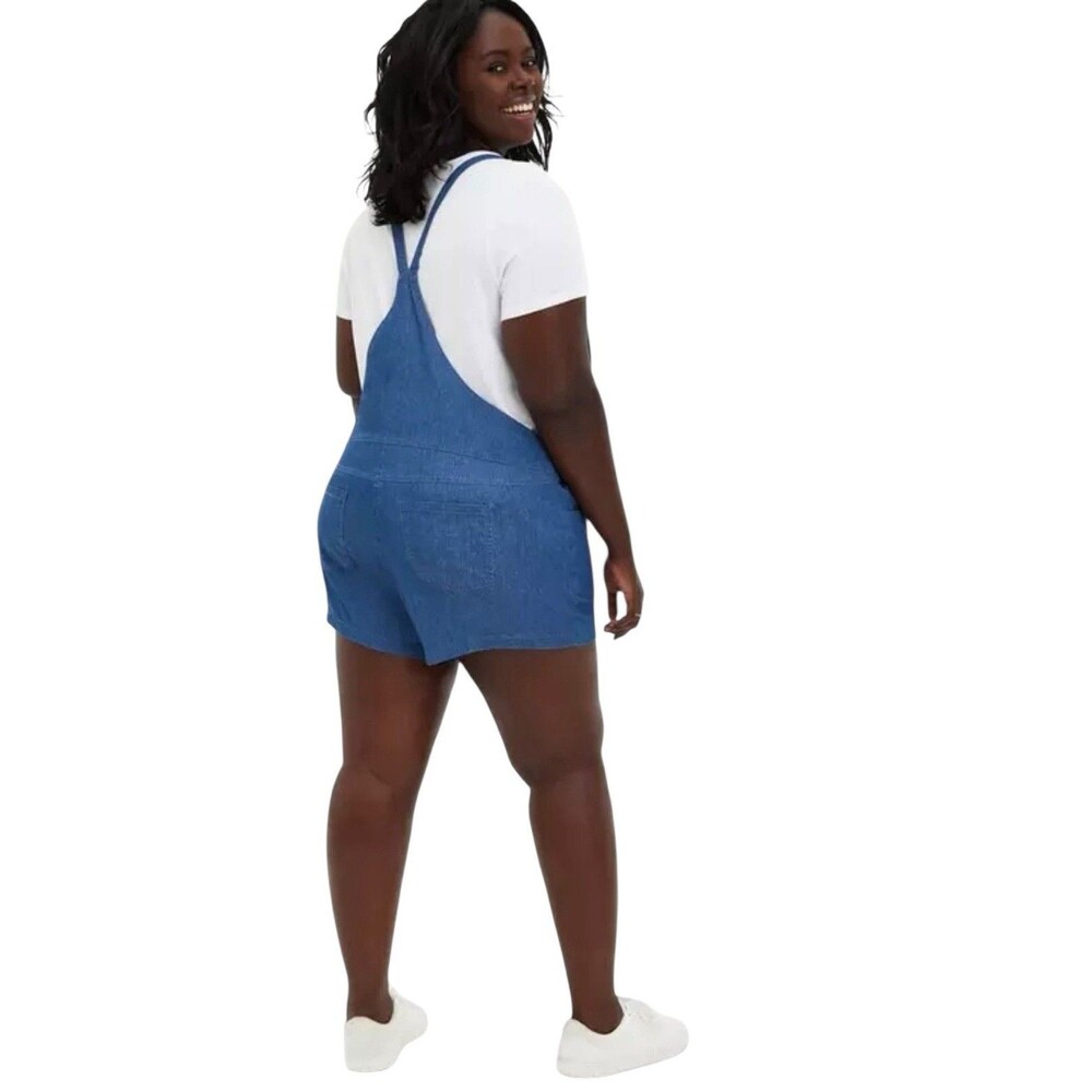 NWT Torrid Blue Chambray Denim Shortalls Overalls Square Neck Size 1X 14-16 NEW - Picture 4 of 16